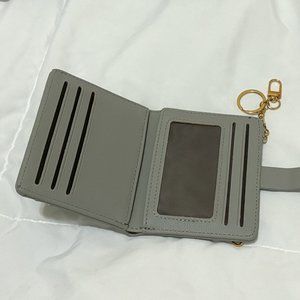 Gray Slim Vegan Leather Wallet with Keychain and Clip RFID Blocking